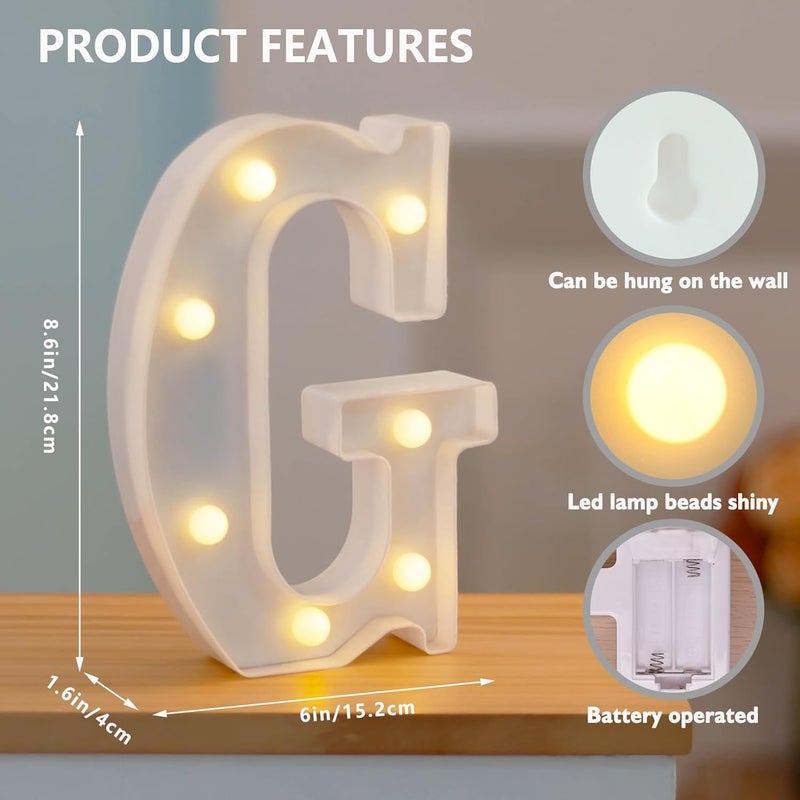 SKYPHAROS LED Marquee Letters, White 26 Alphabet Light Up Letters, Battery Powered LED Letter Lights for Birthday Party, Christmas Night, Home, Bar, Graduation, Wedding Decoration(G) - Image 2
